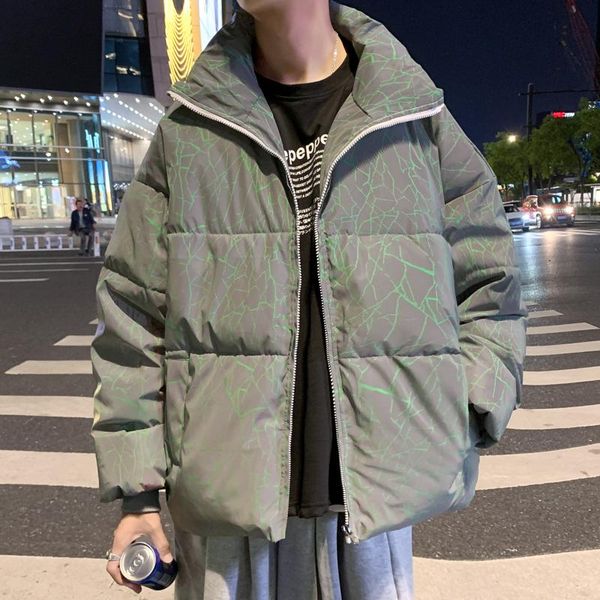 

winter jacket men reflective printed harajuku parkas coat oversized high street hip hop warm cotton coat outwear new, Black