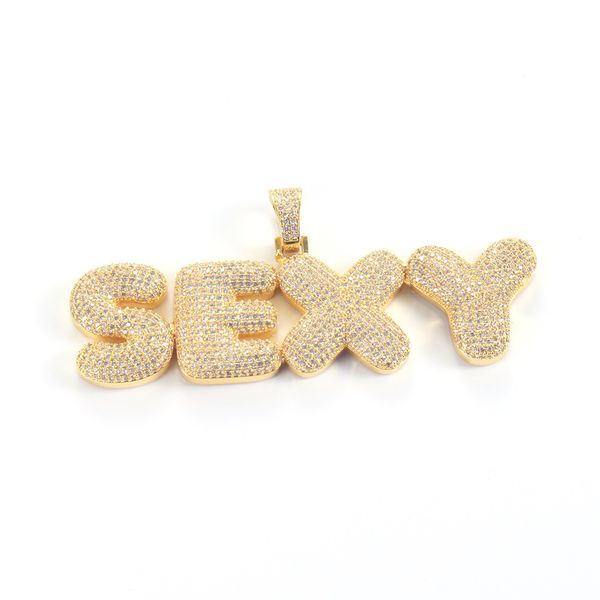 

trendy diy custom name gold plated ice out bling cz stone bubble letter pendant necklace jewelry with 24inch rope chain, Silver