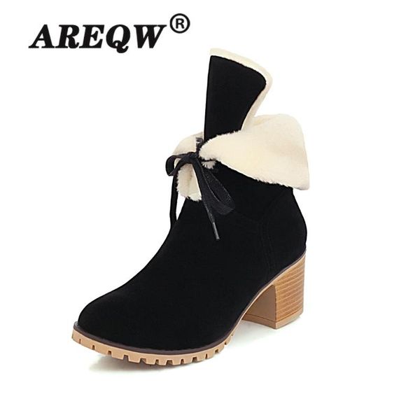

new women ankle boots warm plush fur shoes women high heels short boots fashion lace up footwear, Black