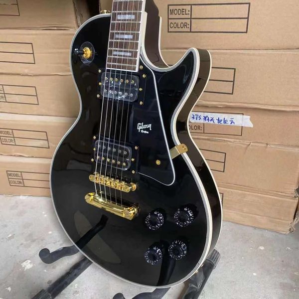 

custom black electric guitar gold hardware rosewood fingerboard mahogany guitar body guitarar