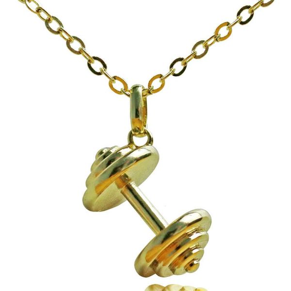 

barbell dumbbell pendant necklace champagne gold color chain women choker necklace athlete fitness jewelry powerful accessories, Silver