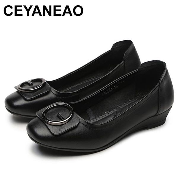 

ceyaneao shoes woman 2020autumn fashion genuine leather women flats shoes female slip on casual mother 1645, Black