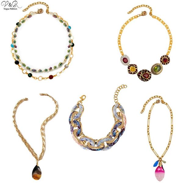

design necklace 2020 chain acetate necklace/ shells/ glass pendant/ choker necklace/ vintage enamel necklace, Silver