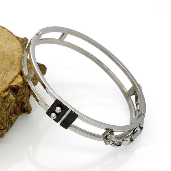 

fashion women men black drop glue bracelet color rose gold titanium steel open buckle hollow chain bangle bracelet1