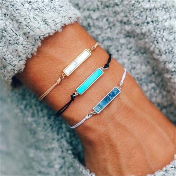 

модные flat square камень ручной braceletsbangles для женщин регулируемое bohemian браслеты шарма ювелирных изделий diy браслет bt200276 sqc, Golden;silver