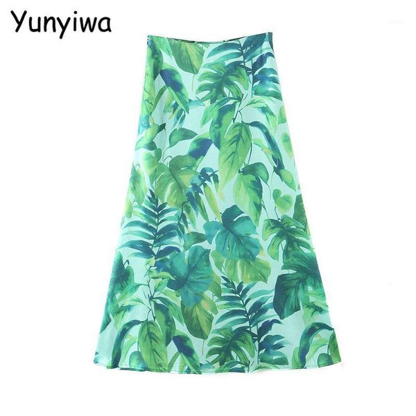 

women leaf print a-line skirt faldas mujer vintage side zipper female beach skirts sl2511, Black