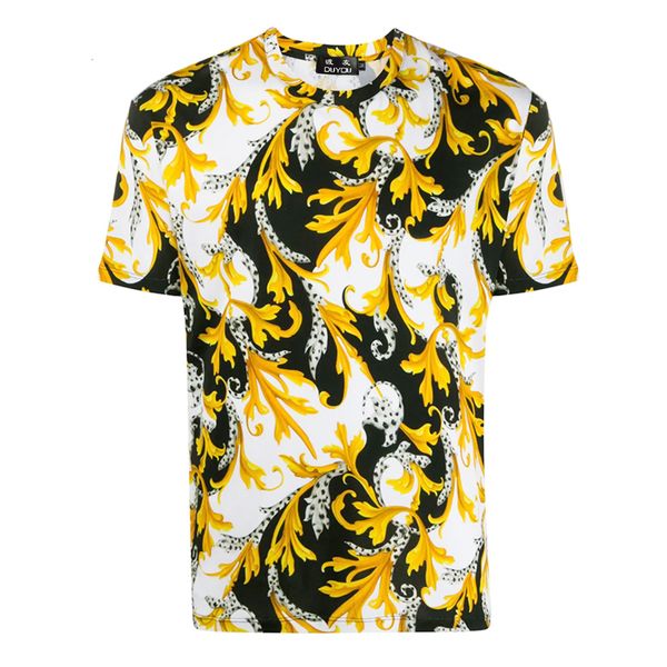

mens shirt clothing fashion cotton t-shirt with white & gold barocco print stretch tshirt for man lsgq, White;black