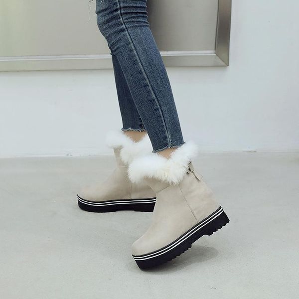 

asileto russia winter snow boots thick fur platform shoes woman wedges heel women ankle boots female winter shoes bota s815, Black
