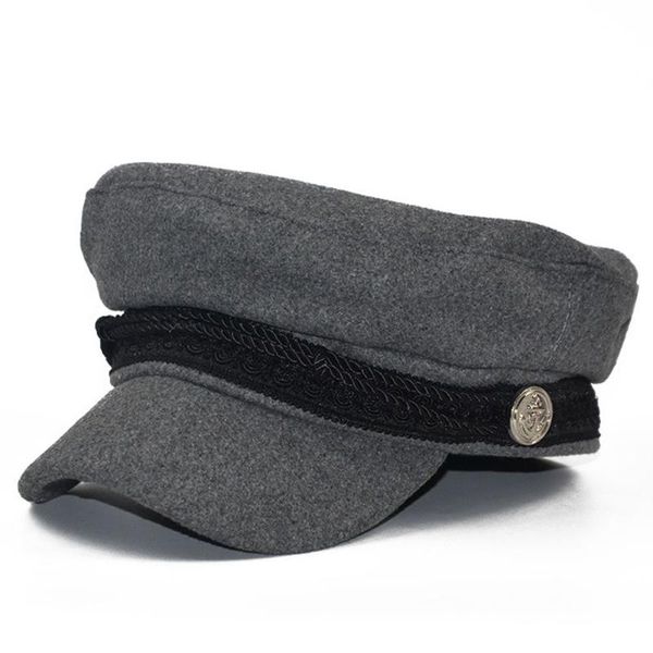 

women beret british style newsboy adjustable soft gift autumn winter side badge octagonal cap retro warm wool hat visor, Blue;gray