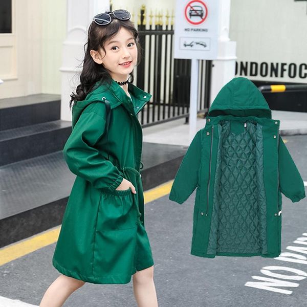 

2020 new kids trench coat hooded fashion winter outdoors double breasted long windbreaker thick coat wool green outerwear jacket, Blue;gray