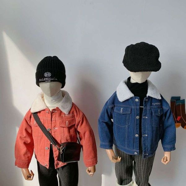 

new winter boys' children's denim lapel plush baby et warm cardigan, Black