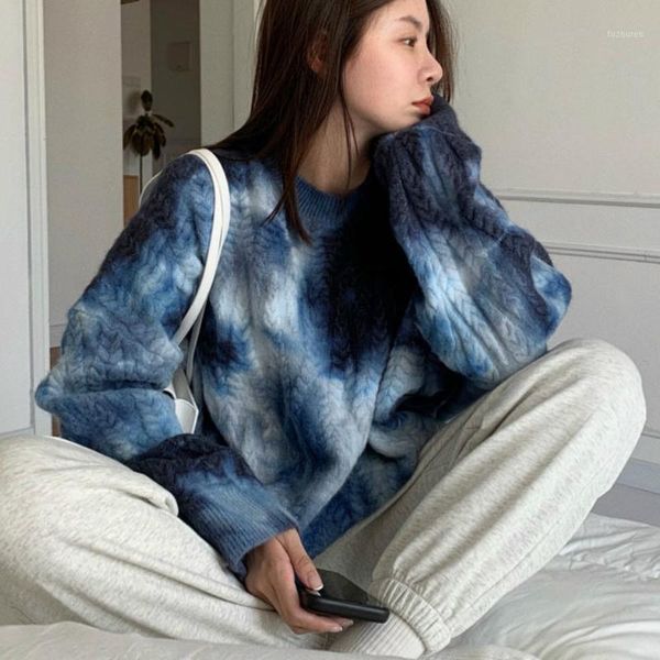 

2020 trendy women tie dye print colorful rainbow colors sweater for ladies elegant chic design sweater for ladies pullovers1, White;black
