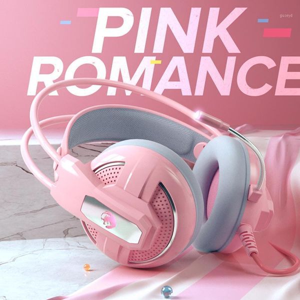 

pink headphones gaming headset wired with microphone professional gamer 7.1 surround sound rgb light for pc computer xbox one1