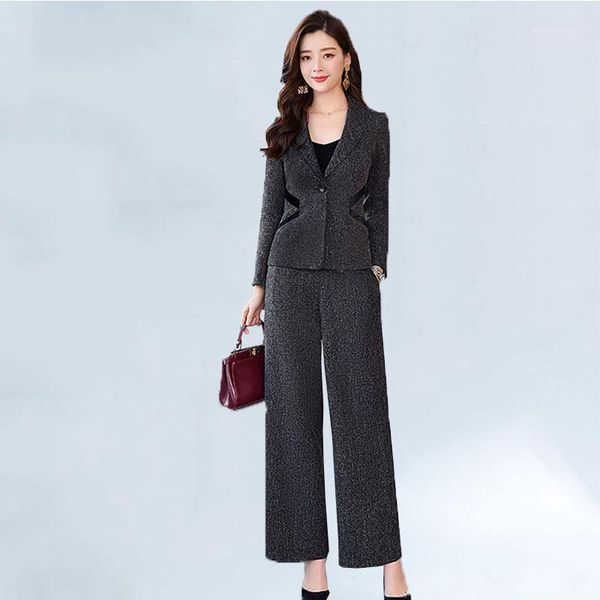 

spring autumn 2 piece set women fashion suit suit female office female + wide leg pants two-piece women1, White