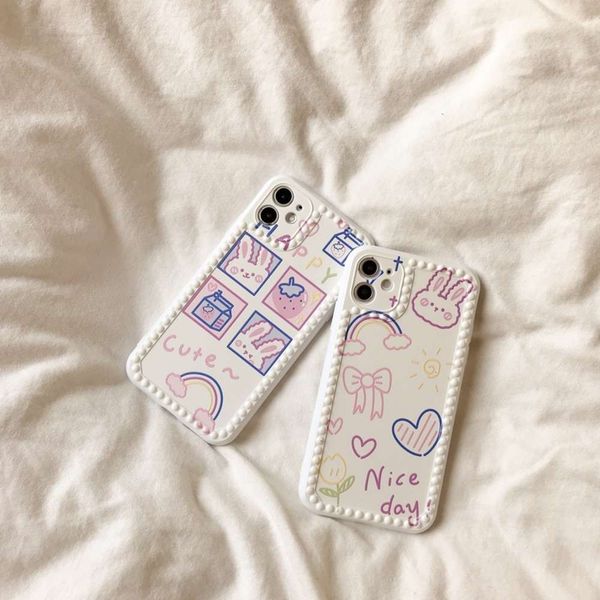 

wave point rainbow rabbit for 8plus mobile phone case 11promax xr silicone x female 7plus all inclusive i7 / i8 anti falling xs max