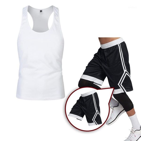 

2020 summer men's casual sports tank vest + basketball pants suit summer 2 piece set fashion sports basketball pants men's suit1, Gray