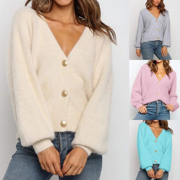 

2020 new elegant long sleeve mohair sweater single-breasted female short cardigan soft flexible knitted outwear for women1, White