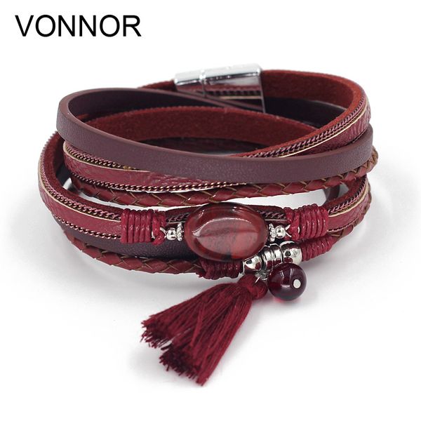 

vonnor jewelry boho bracelets for women leather wrap bracelet stone tassel charm bracelets autumn winter femme accessories, Golden;silver