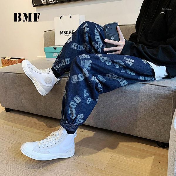 

korean style loose plus size denim harem pants 5xl kpop couple oversized jeans men clothing 2021 hip hop joggers streetwear1, Blue