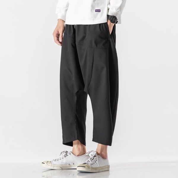 

2020 men linen cross pants mens casual cotton hip hop crotch pants male jogger wide leg trousers pantalon hombre 5xl1, Black