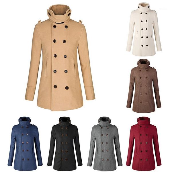 

men's wool & blends winter jacket men trench coat long fit turtleneck overcoat woolen coats men's pure color casual fashion jacket, Black