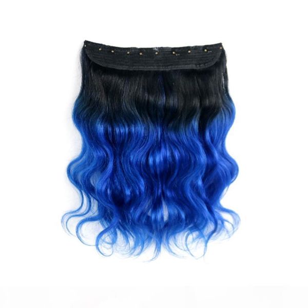 

1b blue body wave selling wholesale one piece clip in human hair extensions 5clips with lace remy human hair, Black