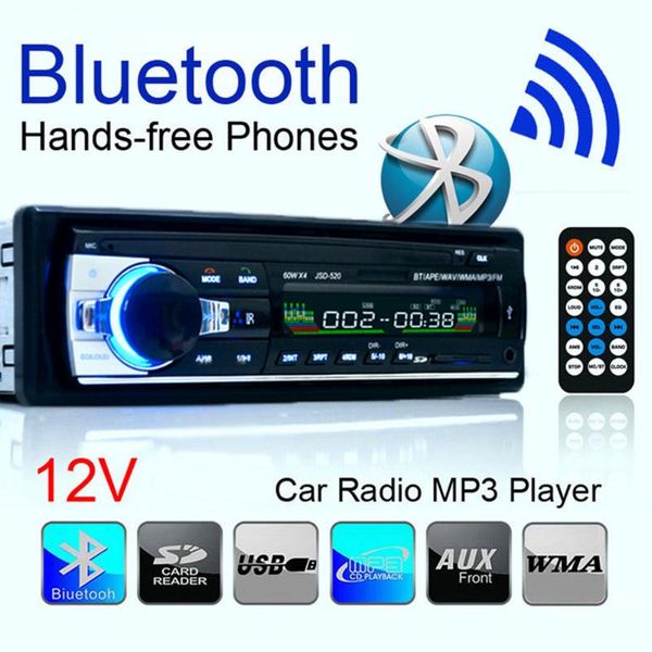 

12v car radio stereo player bluetooth hands aux in mp3 fm/ usb charger 1 din remote control head unit in-dash audio