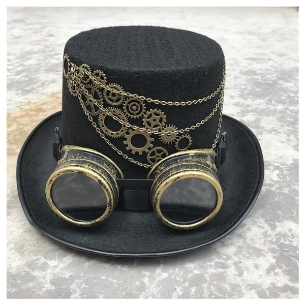 

men women retro handmade steampunk hat with gear glasses stage magic hat cosplay size 57cm steampunk, Blue;gray