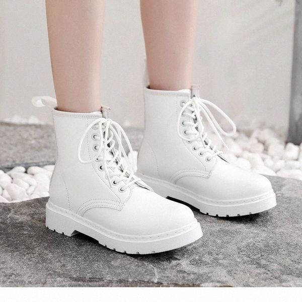 

white shoes eight hole women's boots girls roman style high platform shoes lychee grain cowhide couple fashion #wl0w, Black