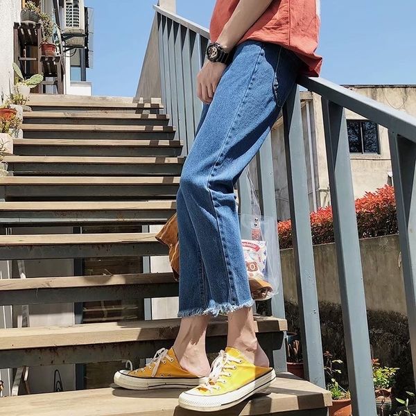 

fm4fw hipster ankle-length pants men's korean style and trousers and jeans trendy simple loose straight harajuku jeans bf9 points ulzza, Blue