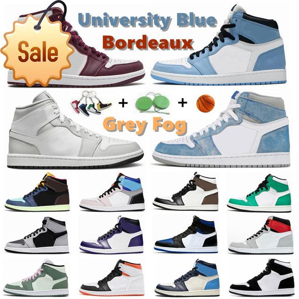 

university blue 1s jumpman 1 mens basketball shoes sneakers hype royal pine green court purple seaform obsidian unc bred toe banned sports f, Black