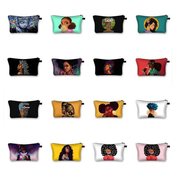 

black afro girls make up bag waterproof handbag for ladies multi-functional travel toiletry bag zipper pouch clutch pack 28 styles e123005