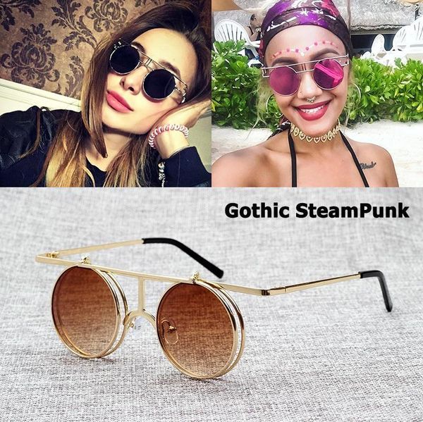 

jackjad new fashion flip up lense gothic steampunk style sunglasses men vintage brand design clamshell sun glasses1, White;black