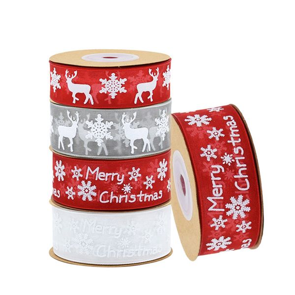 

10meters 25mm organza ribbon printed merry ribbons for christmas decoration diy gift wrapping