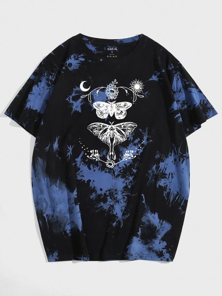 

men tie dye floral & butterfly print tee 21id#, White;black