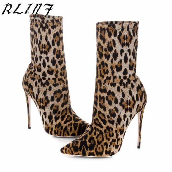 

rlinf high heel stiletto fashion leopard women's boots, Black