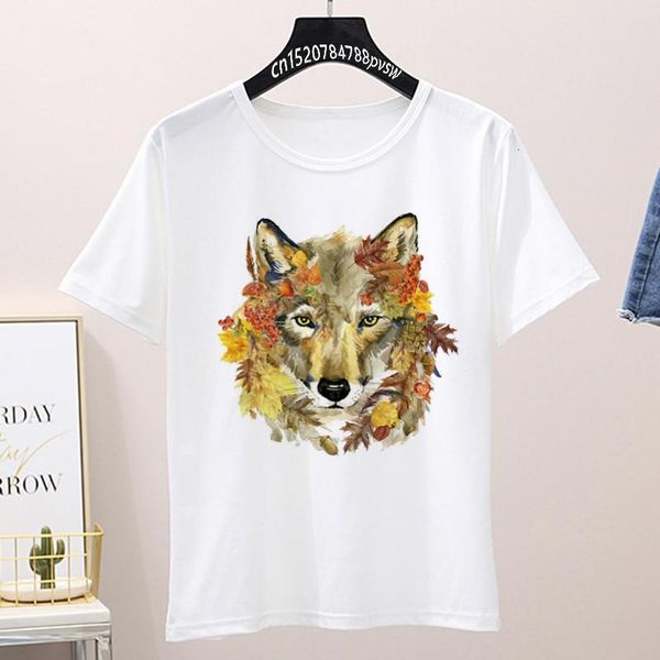 

wolf unicorn tiger pefer женская футболка harajuku графическая футболка девушки повседневная животная футболка streetwear, White