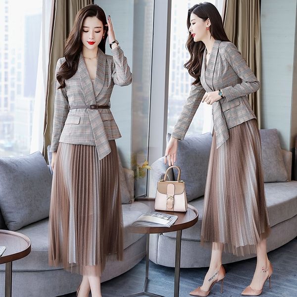 

yhn6t piece suit pleated skirtsuit pleated skirt for women spring autumn new fashionversatilethin spring and 2020 two skirt set qnrxt, Gray