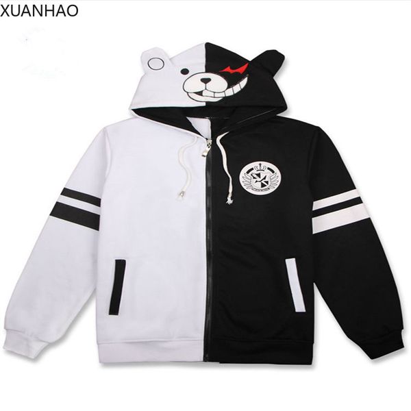 Anime Danganronpa Monokuma Cosplay Kostüm Unisex Hoodie Sweatshirt Mit Kapuze Schwarz Weiß Bär Langarm Täglich Casual Mantel Jacke 201112