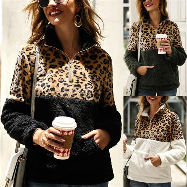 

бесплатная доставка флис свитер leopard лоскутная пушистый толстая теплая зима zipper свитера пуловеры женщины зимняя мода пальто, White;black