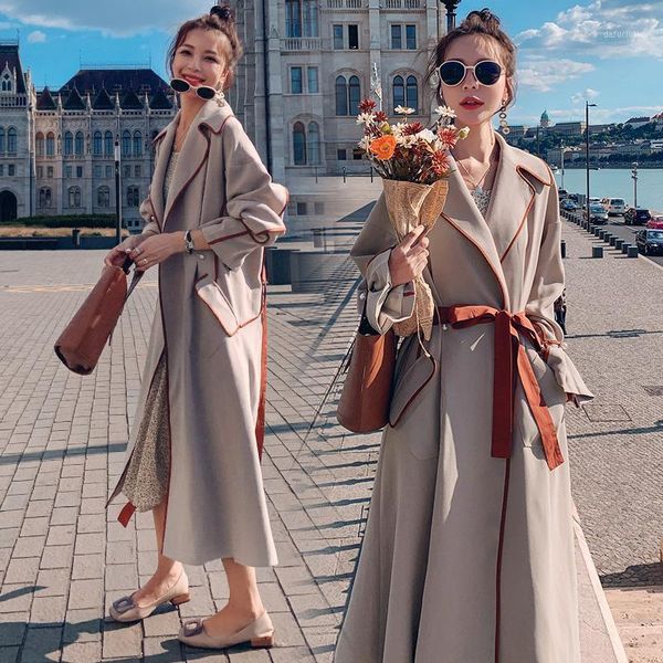 

2020 new college wind casual female long windbreaker coat women spring autumn fashion trench coats woman overcoats n10791, Tan;black