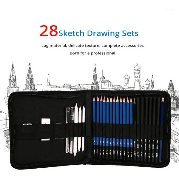 

gift sets 28 pcs portable sketch set professional painting tool black for drawing graffiti artist&student art supplies stationery1