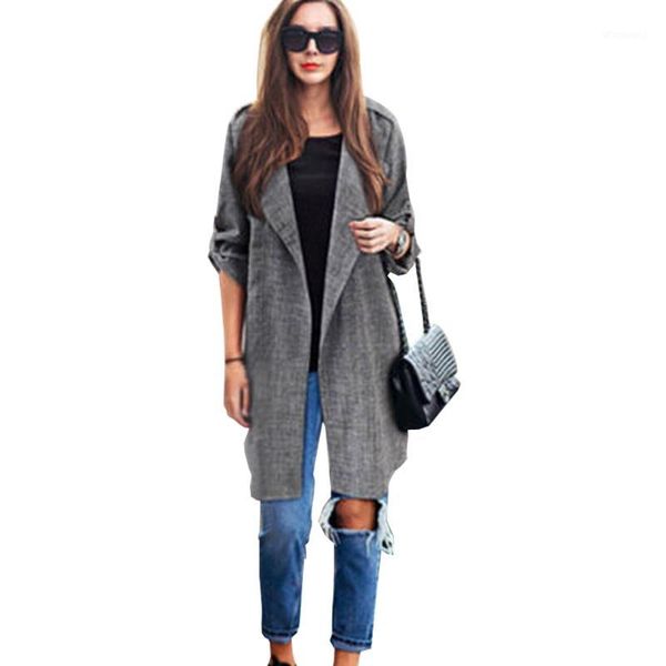 

wipalo womens plus size 5xl trench open front roll tab sleeve trench coat ladies fall winter long overcoat waterfall cardigan1, Tan;black