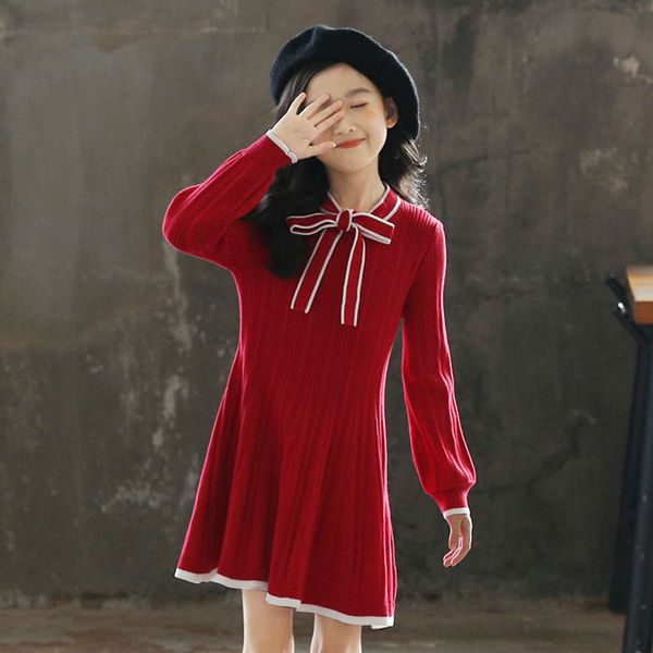 

winter girls' 2020 long sve children's autumn cotton knitting skirt scarlet new year's drsq6tf 76o7s6q7, Red;yellow