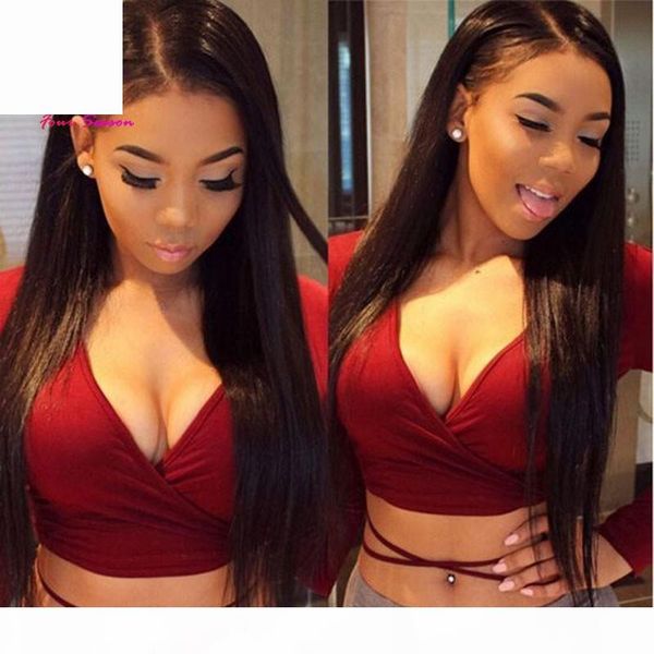 

silky straight 4x4 silk lace front wig glueless silk full lace wig virgin human hair with baby hair for black women, Black;brown