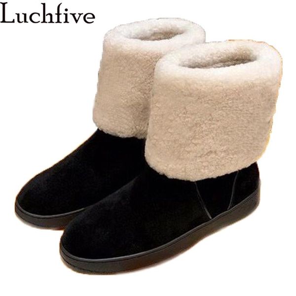 

2020 winter new brand ankle boots for woman natural fur snow boots suede leather warm comfortable falt shoes woman wool, Black