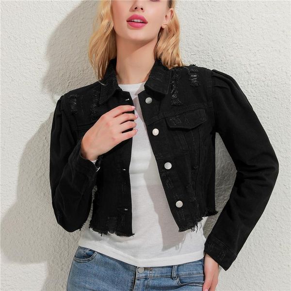 

winter autumn women coat vintage casual short denim jacket denim collar street clothing women ripped jacket1, Black;brown