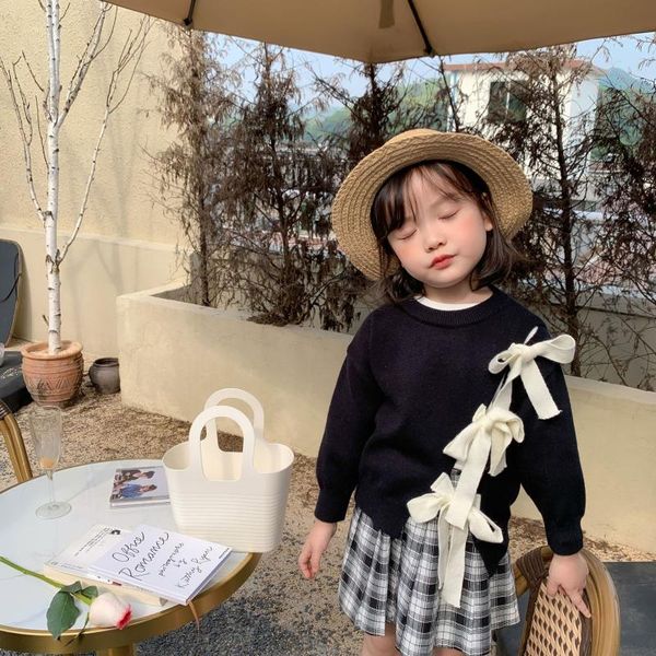 

2021 new stylish girls bows sweaters knitted spring fashion kids pullover girls sweater 1-6 years, Blue