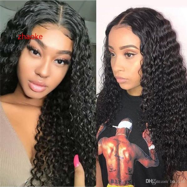 

360 lace frontal wigs 150% density deep wave human wig 360 lace headgea568, Black;brown