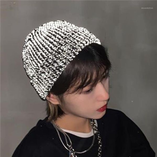 

Warm Women's Reflective Beanie Hat Black Blue Winter Autumn Knitted Hat Czapka Zimowa Sombreros De Mujer Chapeau Femme1, Blue;gray